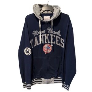 NY‎ YANKEES ZIP HOODIE SWEATSHIRT XL BASEBALL DISTRESSED BLUE Carl Banks
